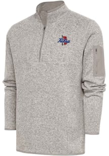 Antigua Tulsa Golden Hurricane Mens Oatmeal Fortune Long Sleeve Qtr Zip Fashion Pullover