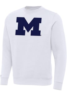 Antigua Michigan Wolverines Mens White Full Front Victory Long Sleeve Crew Sweatshirt