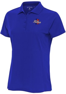 Antigua Tulsa Golden Hurricane Womens Blue Legacy Pique Short Sleeve Polo Shirt