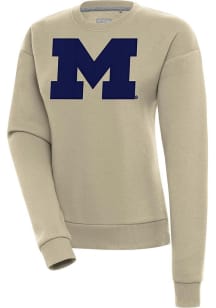 Antigua Michigan Wolverines Womens Khaki Full Front Victory Crew Sweatshirt