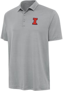 Antigua Illinois Fighting Illini Mens Grey Reprocess Recycled Short Sleeve Polo