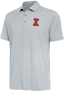 Antigua Illinois Fighting Illini Mens Grey Scheme Short Sleeve Polo