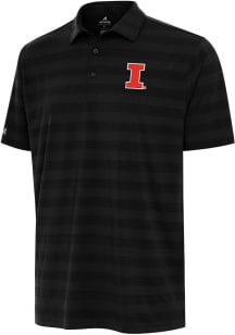 Antigua Illinois Fighting Illini Mens Black Tunnel Short Sleeve Polo