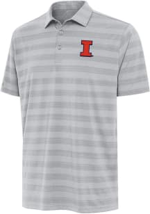 Antigua Illinois Fighting Illini Mens Grey Tunnel Short Sleeve Polo