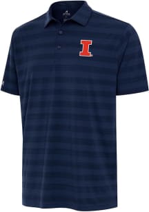 Antigua Illinois Fighting Illini Mens Navy Blue Tunnel Short Sleeve Polo