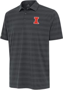 Antigua Illinois Fighting Illini Mens Grey Tunnel Short Sleeve Polo
