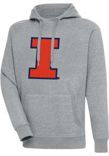Antigua Illinois Fighting Illini Mens Grey Full Front Victory Long Sleeve Hoodie