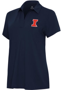 Antigua Illinois Fighting Illini Womens Navy Blue Era Short Sleeve Polo Shirt