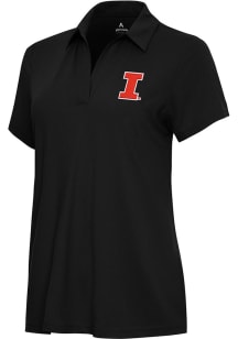 Antigua Illinois Fighting Illini Womens Black Era Short Sleeve Polo Shirt