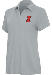 Antigua Illinois Fighting Illini Womens Grey Era Short Sleeve Polo Shirt