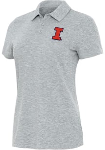Antigua Illinois Fighting Illini Womens Grey Matter Short Sleeve Polo Shirt