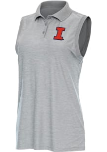 Antigua Illinois Fighting Illini Womens Grey Recap Polo Shirt