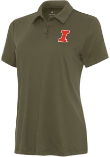 Antigua Illinois Fighting Illini Womens Olive Reprocess Recycled Short Sleeve Polo Shirt