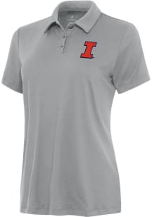 Antigua Illinois Fighting Illini Womens Grey Reprocess Recycled Short Sleeve Polo Shirt