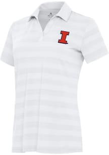 Antigua Illinois Fighting Illini Womens White Tunnel Short Sleeve Polo Shirt