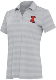 Antigua Illinois Fighting Illini Womens Grey Tunnel Short Sleeve Polo Shirt
