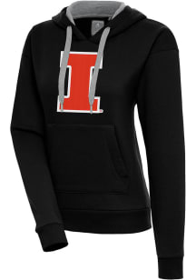 Antigua Illinois Fighting Illini Womens Black Full Front Victory Hooded Sweatshirt