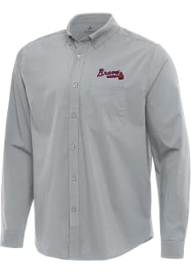 Antigua Atlanta Braves Mens Grey Flight Long Sleeve Dress Shirt