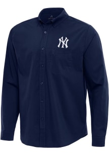 Antigua New York Yankees Mens Navy Blue Flight Long Sleeve Dress Shirt
