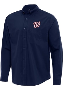 Antigua Washington Nationals Mens Navy Blue Flight Long Sleeve Dress Shirt