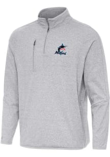 Antigua Miami Marlins Mens Grey Certain Long Sleeve Qtr Zip Pullover