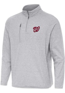 Antigua Washington Nationals Mens Grey Certain Long Sleeve Qtr Zip Pullover