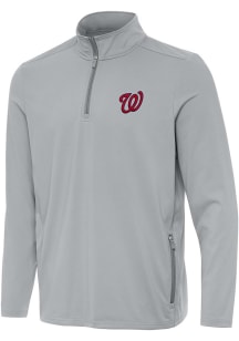 Antigua Washington Nationals Mens Grey Perilous Long Sleeve Qtr Zip Pullover