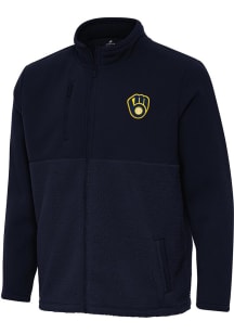 Antigua Milwaukee Brewers Mens Navy Blue Daily Fused Medium Weight Jacket