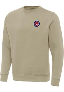 Antigua Chicago Cubs Mens Khaki Victory Long Sleeve Crew Sweatshirt