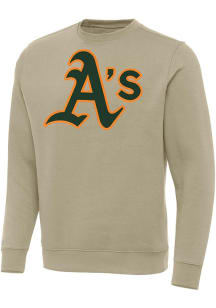 Antigua Oakland Athletics Mens Khaki Full Front Victory Long Sleeve Crew Sweatshirt