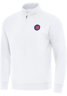 Antigua Chicago Cubs Mens White Victory Long Sleeve Qtr Zip Pullover