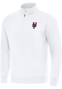 Antigua New York Mets Mens White Victory Long Sleeve Qtr Zip Pullover