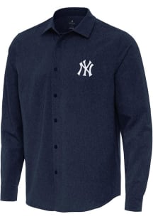 Antigua New York Yankees Mens Navy Blue Exposure Long Sleeve Dress Shirt