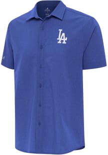 Antigua Los Angeles Dodgers Mens Blue Activate Short Sleeve Dress Shirt