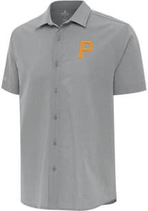 Antigua Pittsburgh Pirates Mens Grey Activate Short Sleeve Dress Shirt