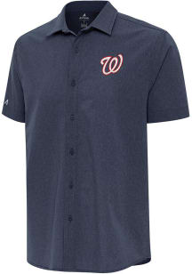 Antigua Washington Nationals Mens Navy Blue Activate Short Sleeve Dress Shirt