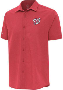 Antigua Washington Nationals Mens Red Activate Short Sleeve Dress Shirt