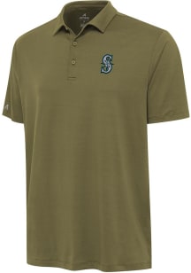 Antigua Seattle Mariners Mens Olive Reprocess Recycled Short Sleeve Polo