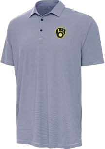 Antigua Milwaukee Brewers Mens Navy Blue Twine Short Sleeve Polo