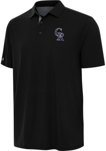 Antigua Colorado Rockies Mens Black Era Short Sleeve Polo