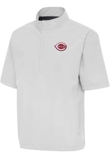 Antigua Cincinnati Reds Mens Grey Brisk Short Sleeve Jacket