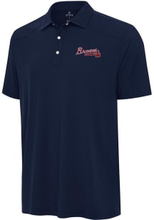 Antigua Atlanta Braves Mens Navy Blue Western Short Sleeve Polo
