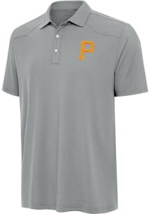 Antigua Pittsburgh Pirates Mens Grey Western Short Sleeve Polo