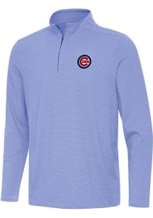 Antigua Chicago Cubs Mens Blue Twine Long Sleeve Qtr Zip Pullover