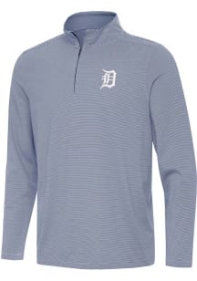 Antigua Detroit Tigers Mens Navy Blue Twine Long Sleeve Qtr Zip Pullover