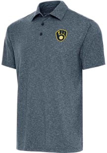Antigua Milwaukee Brewers Navy Blue Par 3 Big and Tall Polo