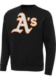 Antigua Oakland Athletics Mens Black Full Front Victory Big and Tall Crew Sweatshirt