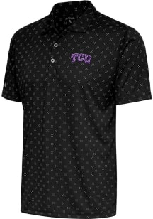 Antigua TCU Horned Frogs Mens Black Spark Short Sleeve Polo