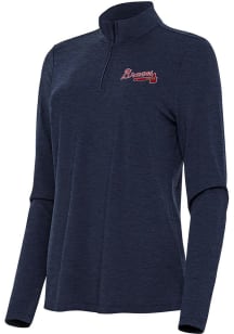 Antigua Atlanta Braves Womens Navy Blue Bright Qtr Zip