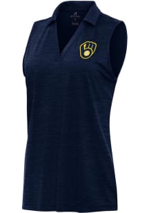 Antigua Milwaukee Brewers Womens Navy Blue Layout Polo Shirt